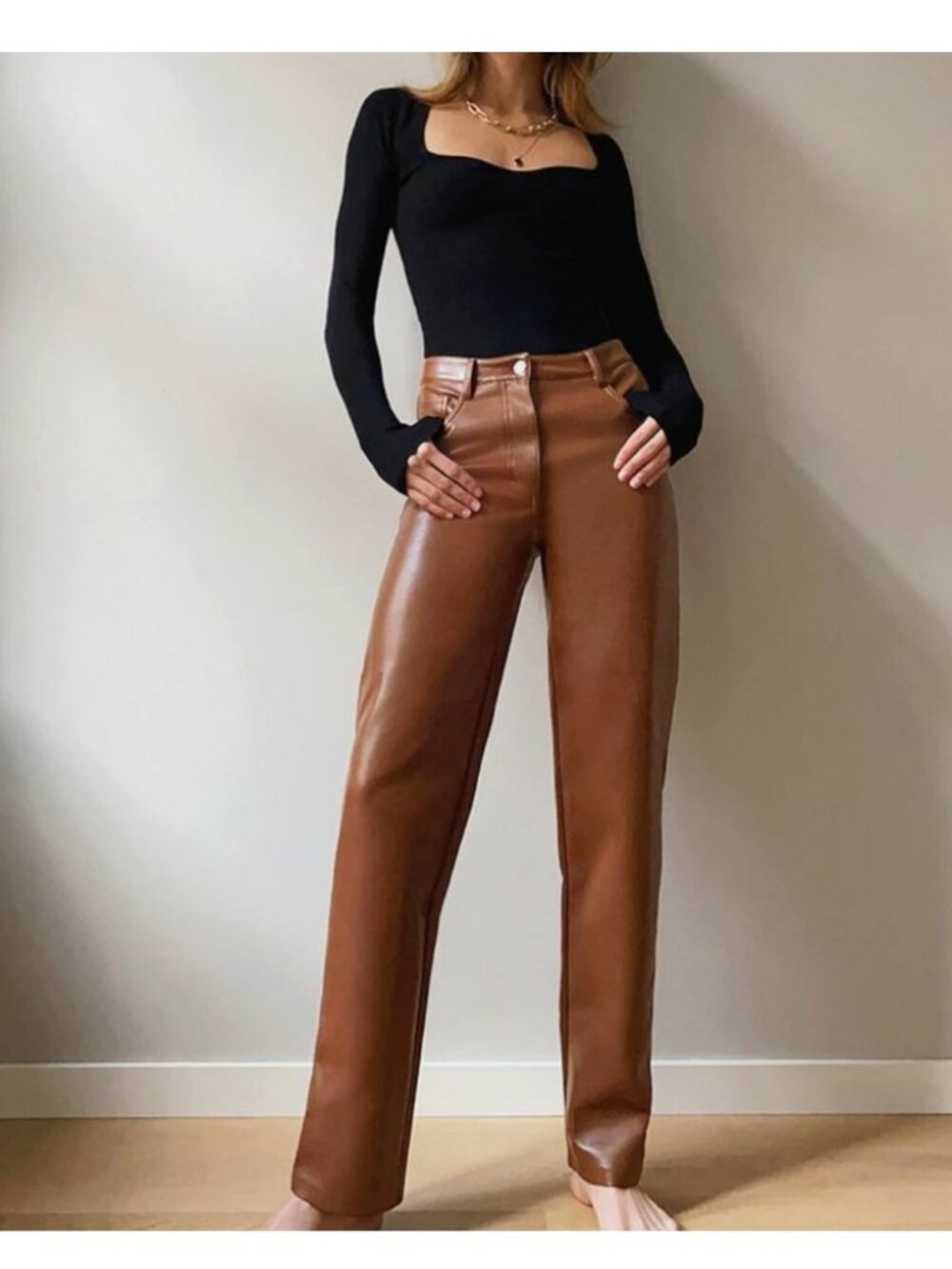 Aritzia Wilfred The Melina Faux Leather Pants In Cognac SIZE 2 NEW WITHOUT TAGS